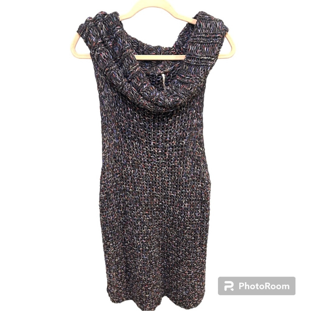 Free People Sweater Dress Linen Cotton Blend Size Large Gray EUC M0394